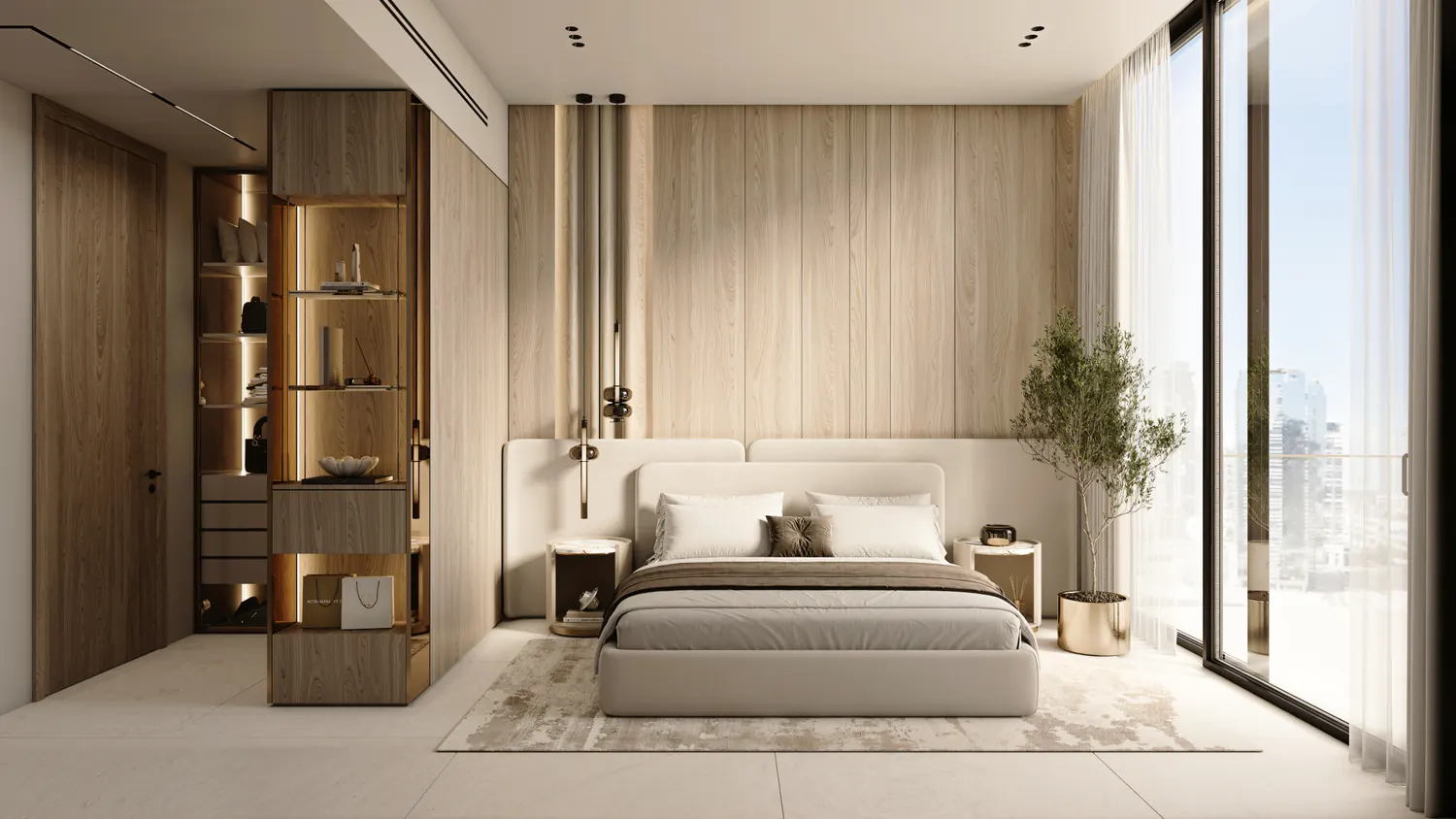 Master bedroom of a two-bedroom residence, developer render